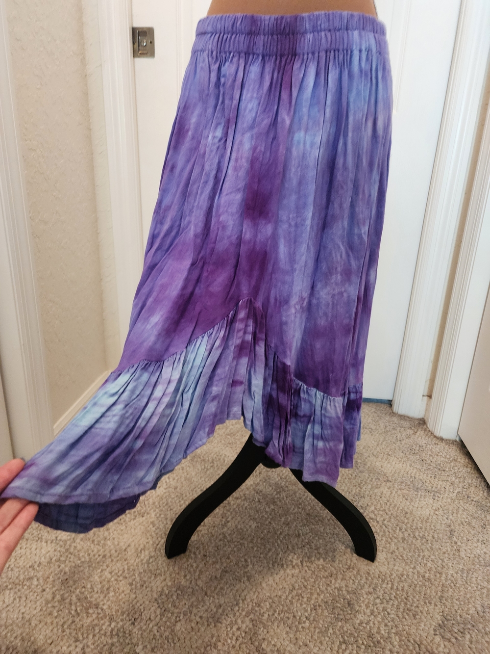Red Rock Reflections Purple Tie-Dye Midi Skirt with Elastic Waist M/L